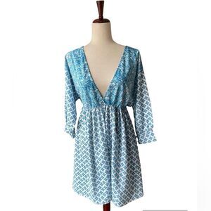 Blue and white boho beach coverup dress size medium